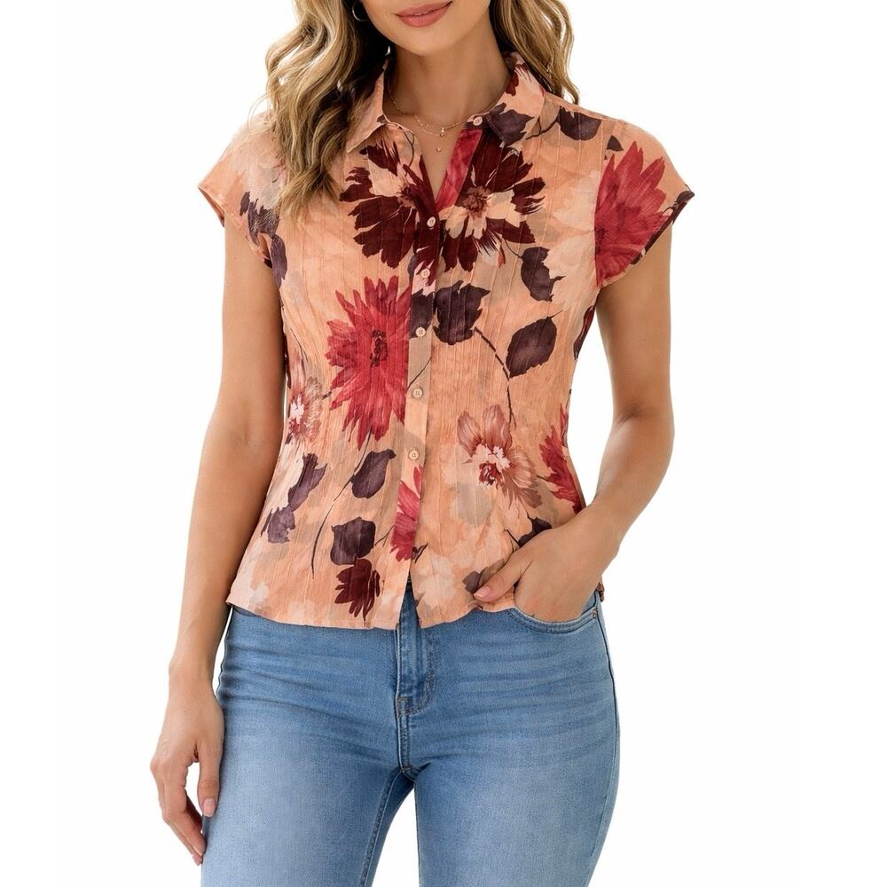 Vintage Emanuel Ungaro 100% Silk Sheer Collared Shirt Floral print top